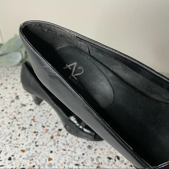 AEROSOLE A2 Heels Peep Toe Crosswinds Black Bow Kitten Heel Pumps Size 7 - Picture 7 of 12